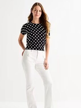 Liz Claiborneblack Polka Dot Short Sleeve Top